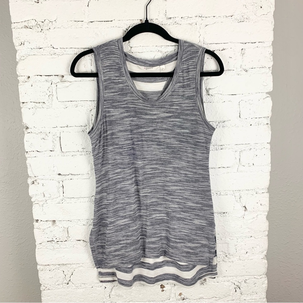 Athleta Coronado Striped Tank Top Space Dye Grey Small